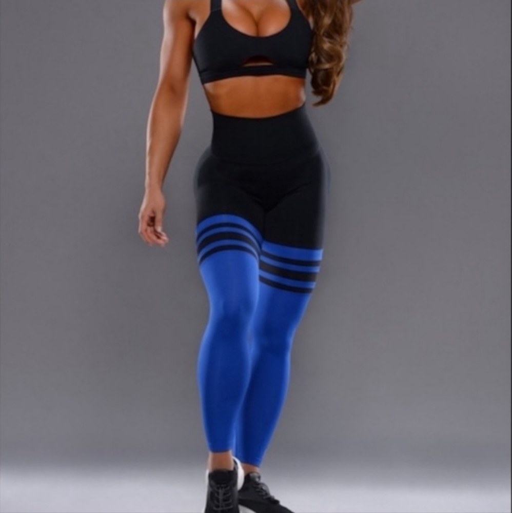 Bombshell Sportswear Black and Blue High-Waist Leggings
